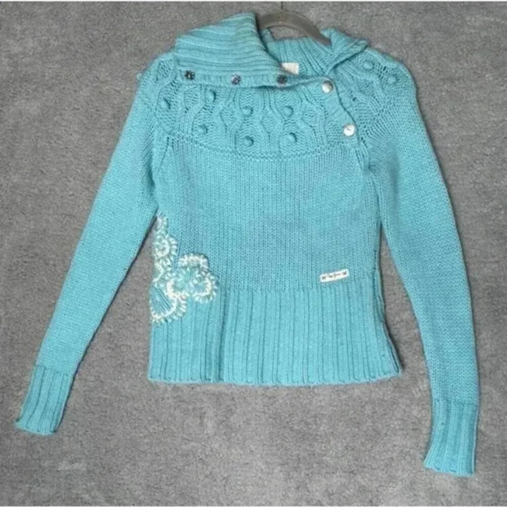 Pepe Jeans Women's Blue Embroidered Knit Sweater - Small